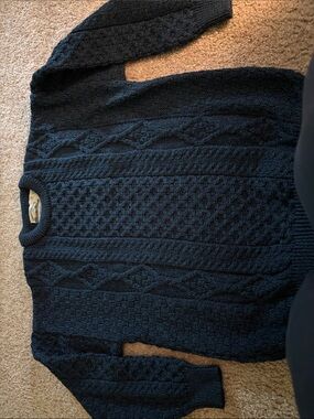 Classic Irish Crew Neck Cable Knit Sweater - Navy Unisex made in Ireland